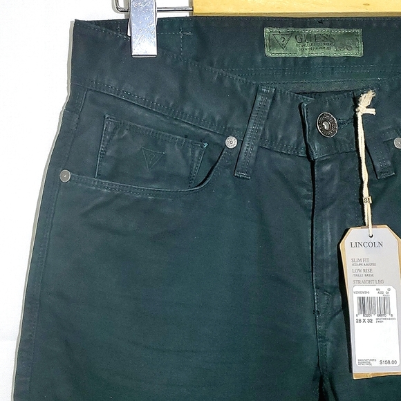 NWT Guess Jeans Lincoln Slim Fit Low Rise Straight Leg Amulet Green Sueded 28x32 - Picture 3 of 14